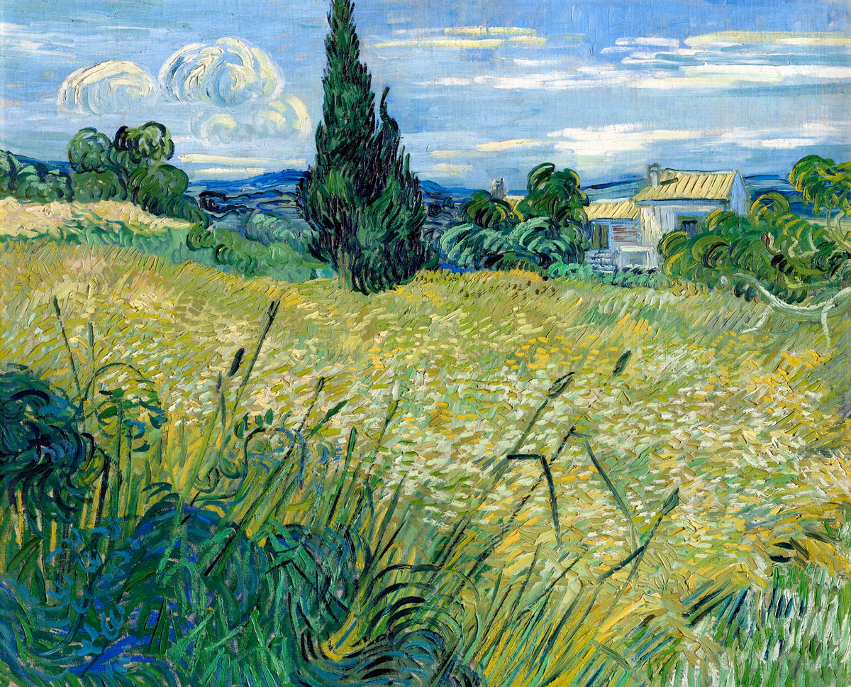 Green Wheat Field with Cypress – Vincent van Gogh, 1889, framed