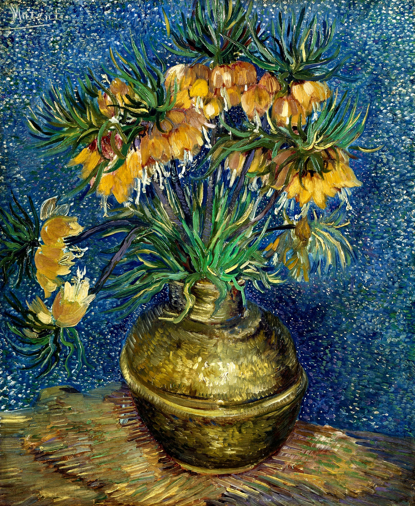 Imperial Fritillaries in a Copper Vase