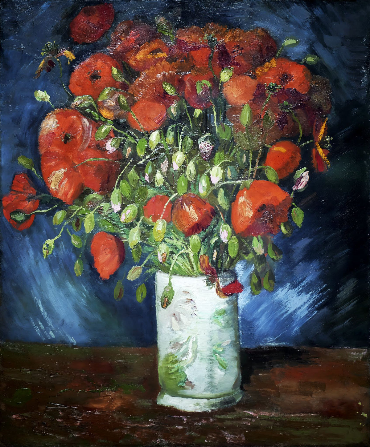 Vase with Poppies – Vincent van Gogh, 1886, framed
