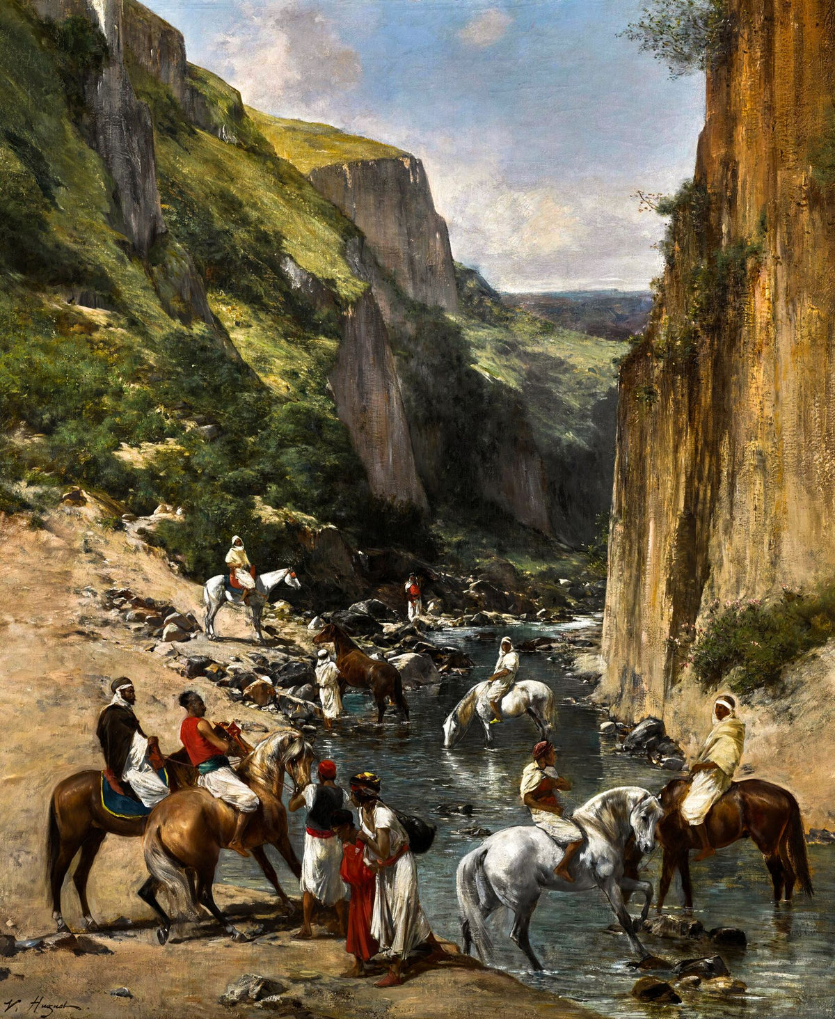 Riders In A Ravine – Victor Pierre Huguet, c. 1875, framed