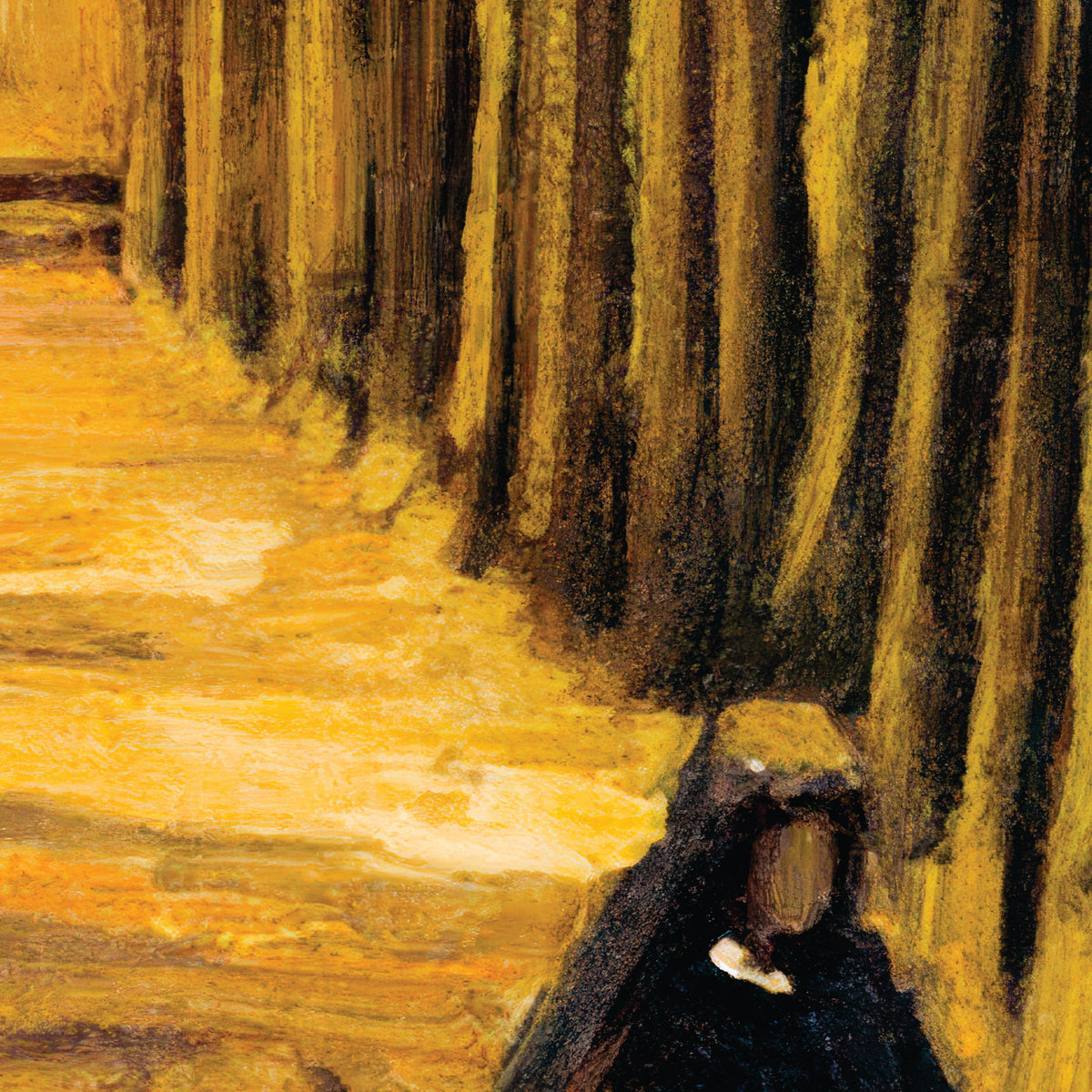 Avenue of Poplars in Autumn – Vincent van Gogh, 1884, print detail at full resolution
