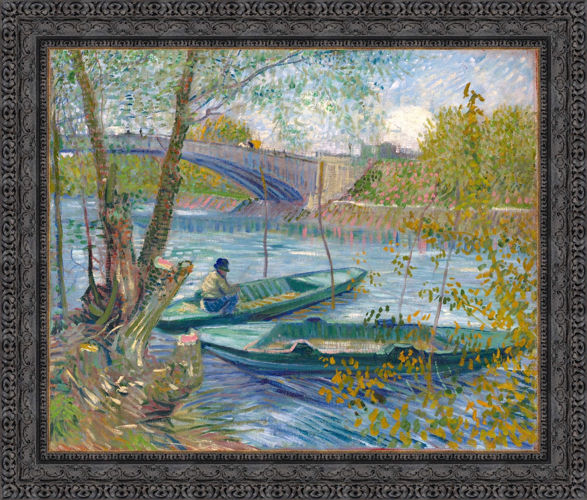 Fishing In Spring The Pont De Clichy Asnieres by Vincent van Gogh — Framed Giclee Canvas Print | Canvas Classics