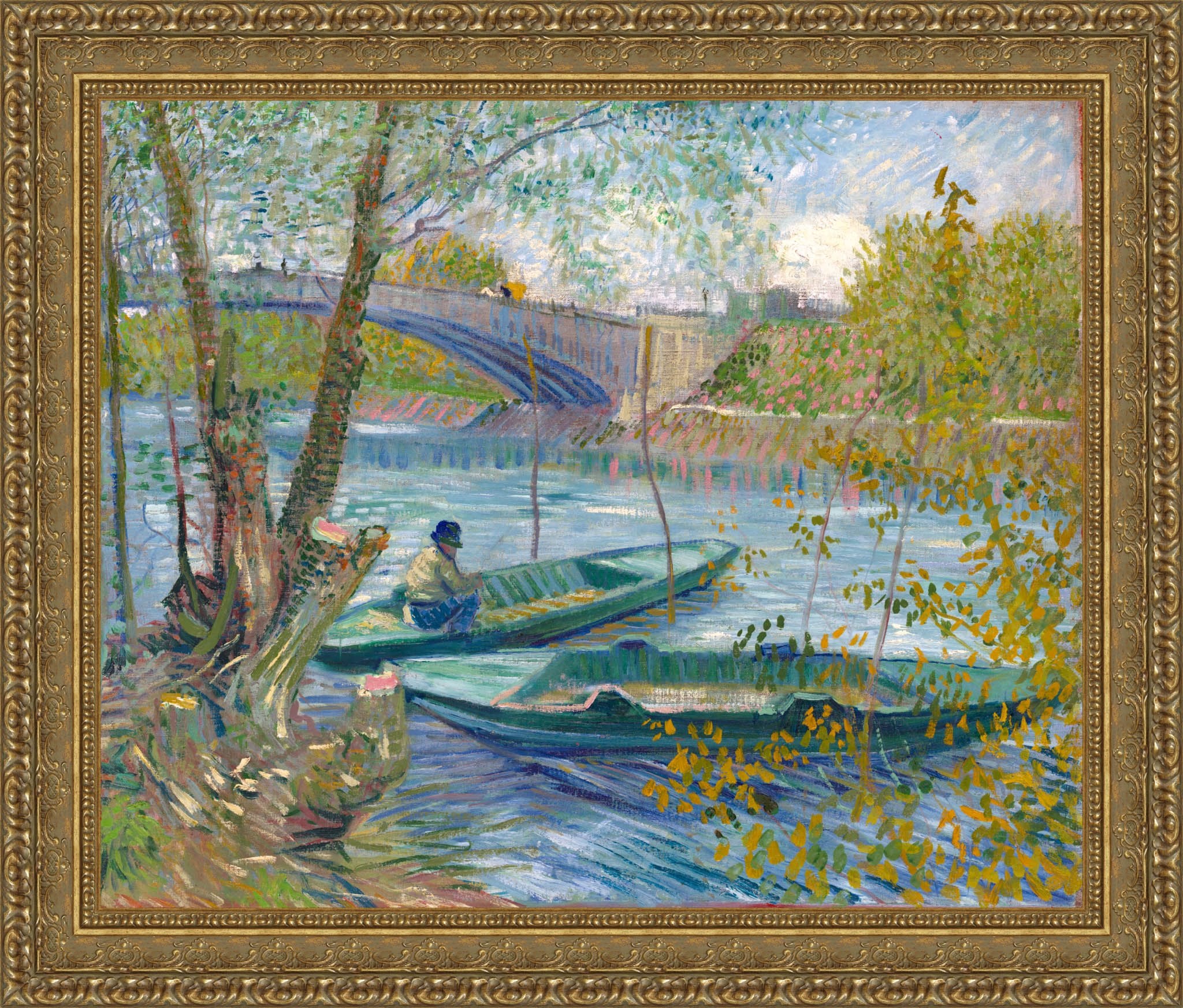 Fishing In Spring The Pont De Clichy Asnieres by Vincent van Gogh — Framed Giclee Canvas Print | Canvas Classics
