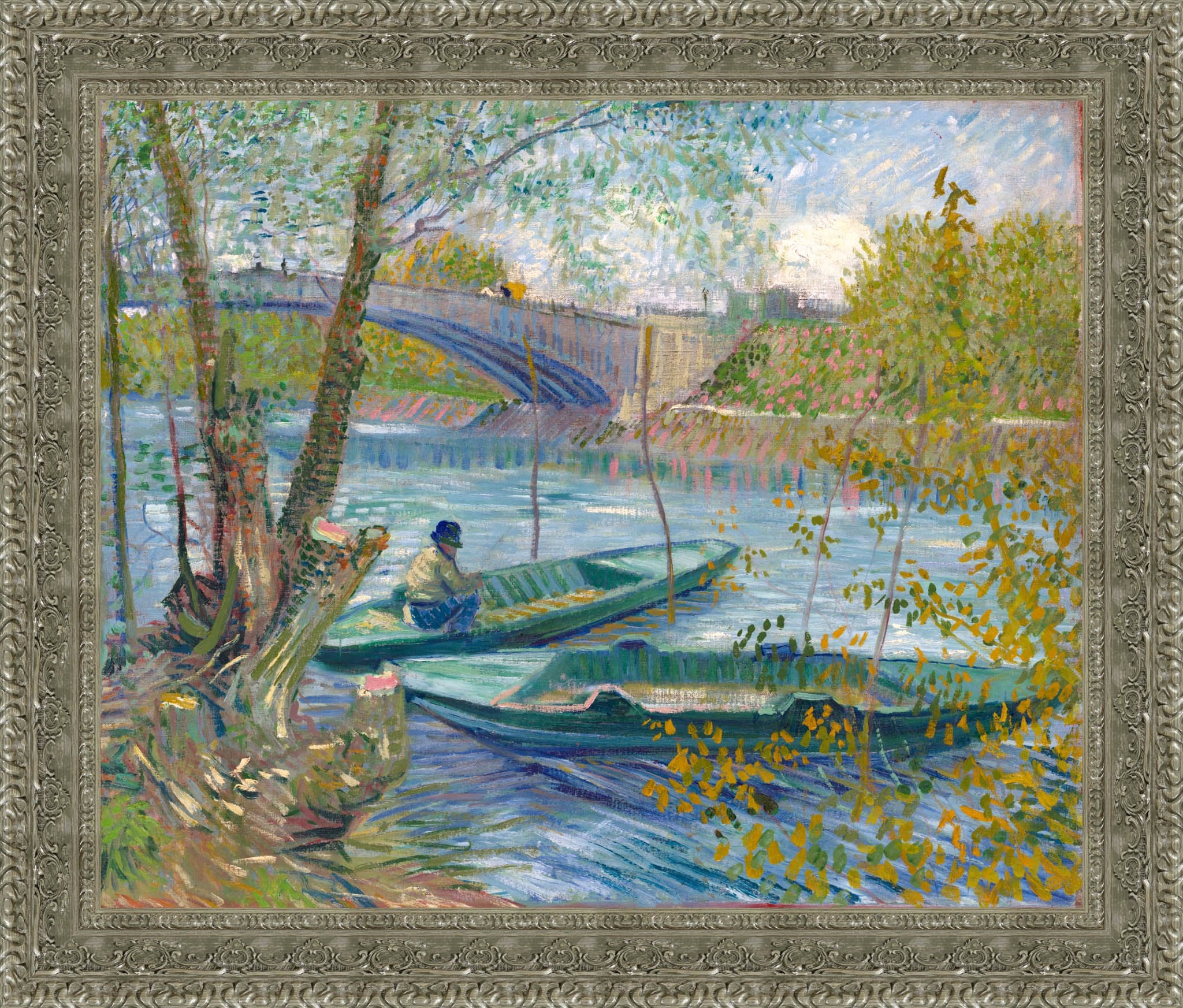Fishing In Spring The Pont De Clichy Asnieres by Vincent van Gogh — Framed Giclee Canvas Print | Canvas Classics