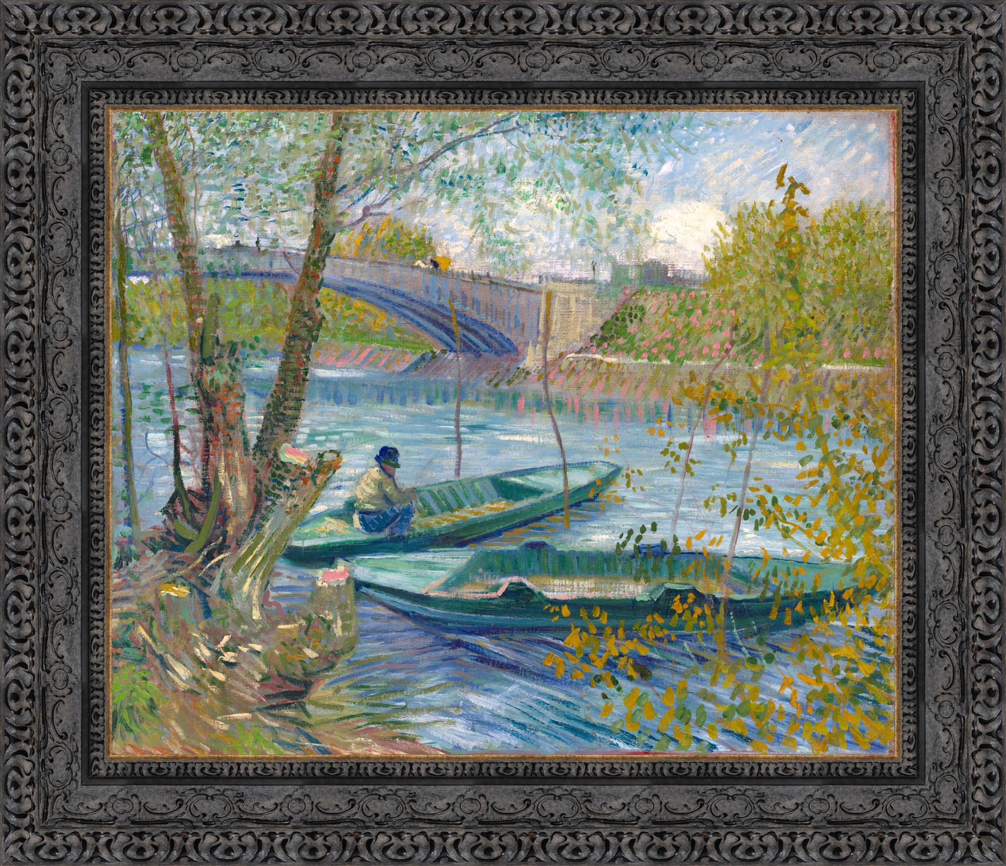 Fishing In Spring The Pont De Clichy Asnieres by Vincent van Gogh — Framed Giclee Canvas Print | Canvas Classics