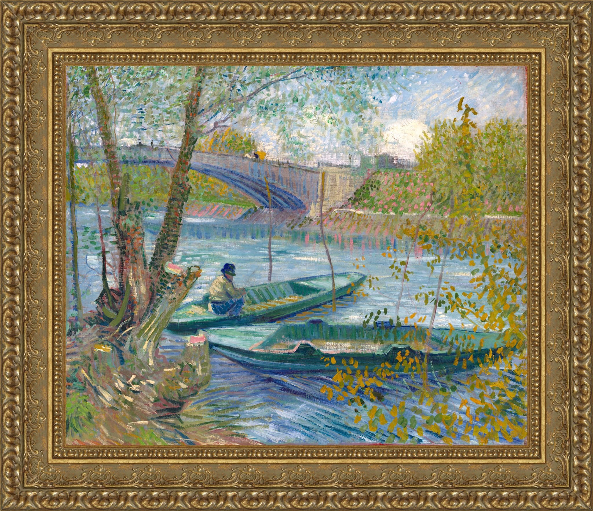 Fishing In Spring The Pont De Clichy Asnieres by Vincent van Gogh — Framed Giclee Canvas Print | Canvas Classics