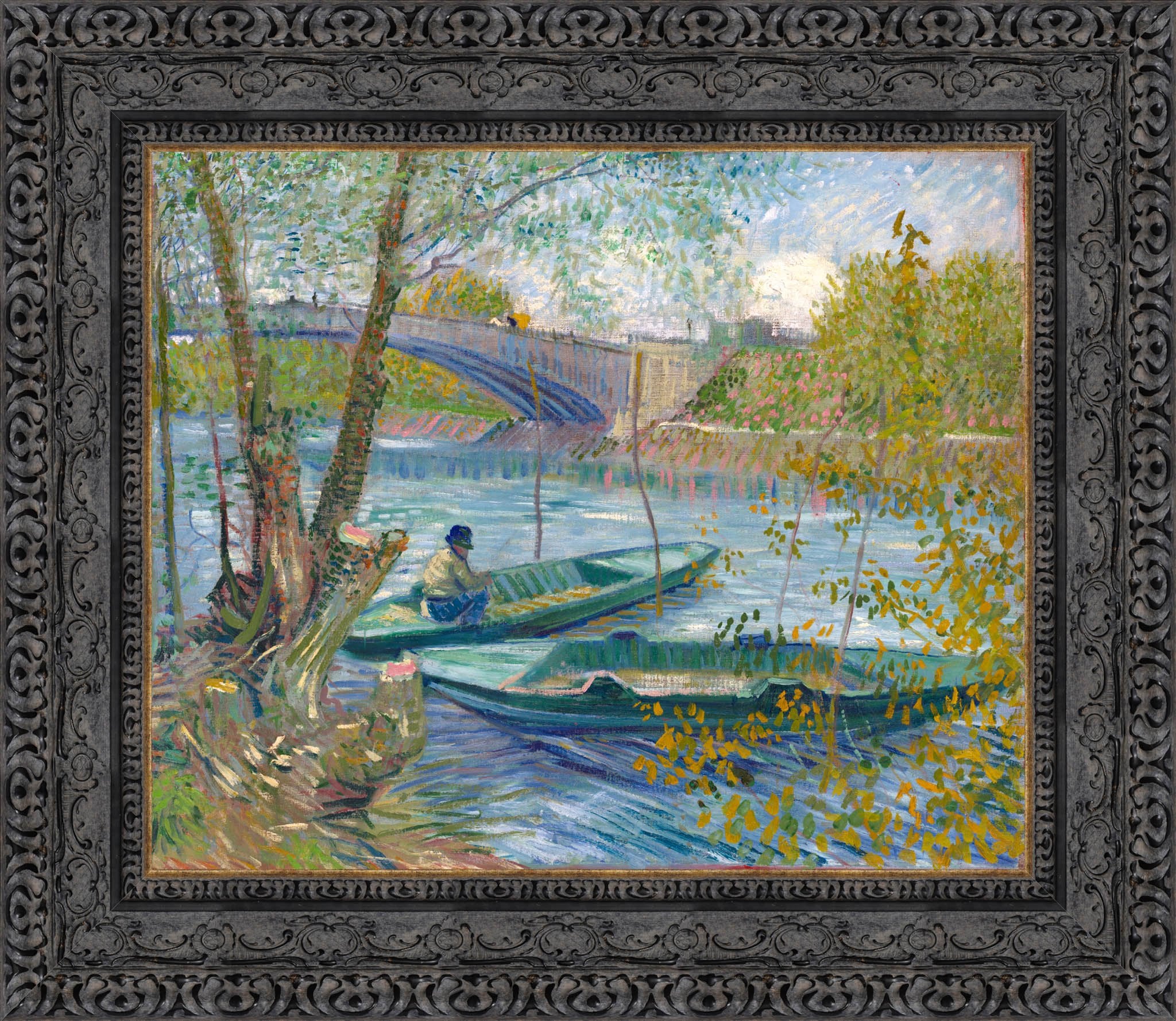 Fishing In Spring The Pont De Clichy Asnieres by Vincent van Gogh — Framed Giclee Canvas Print | Canvas Classics