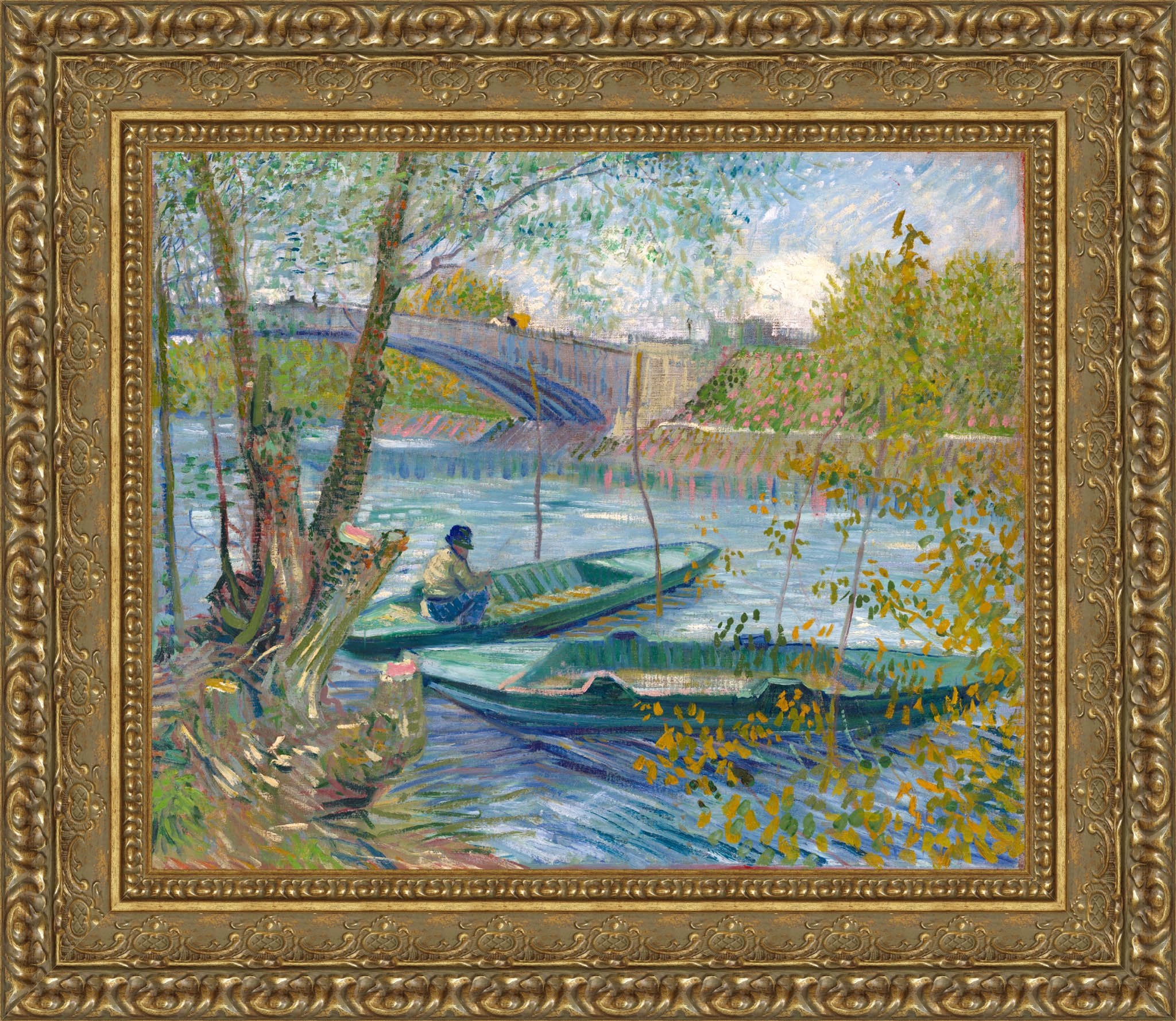 Fishing In Spring The Pont De Clichy Asnieres by Vincent van Gogh — Framed Giclee Canvas Print | Canvas Classics