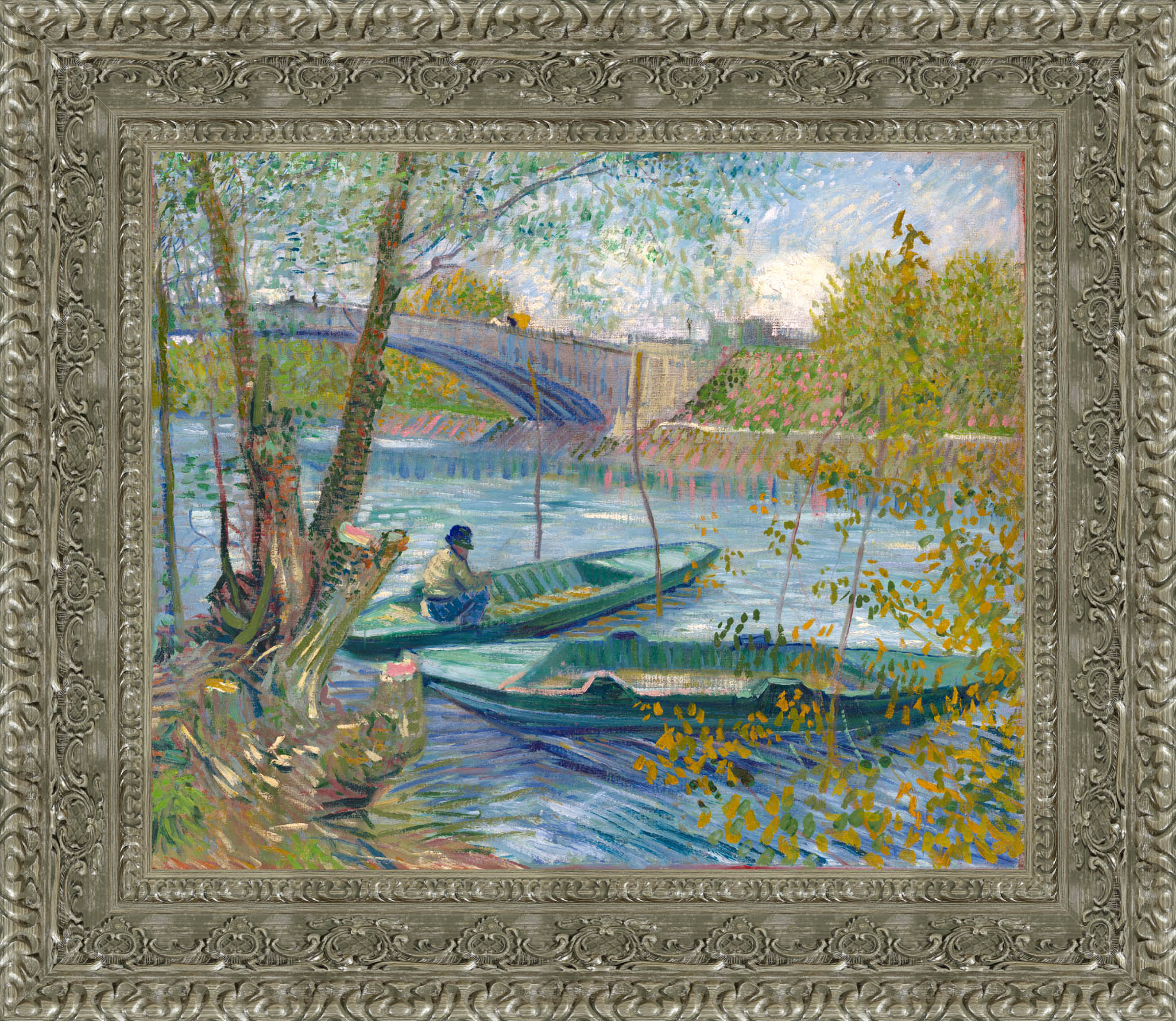 Fishing In Spring The Pont De Clichy Asnieres by Vincent van Gogh — Framed Giclee Canvas Print | Canvas Classics