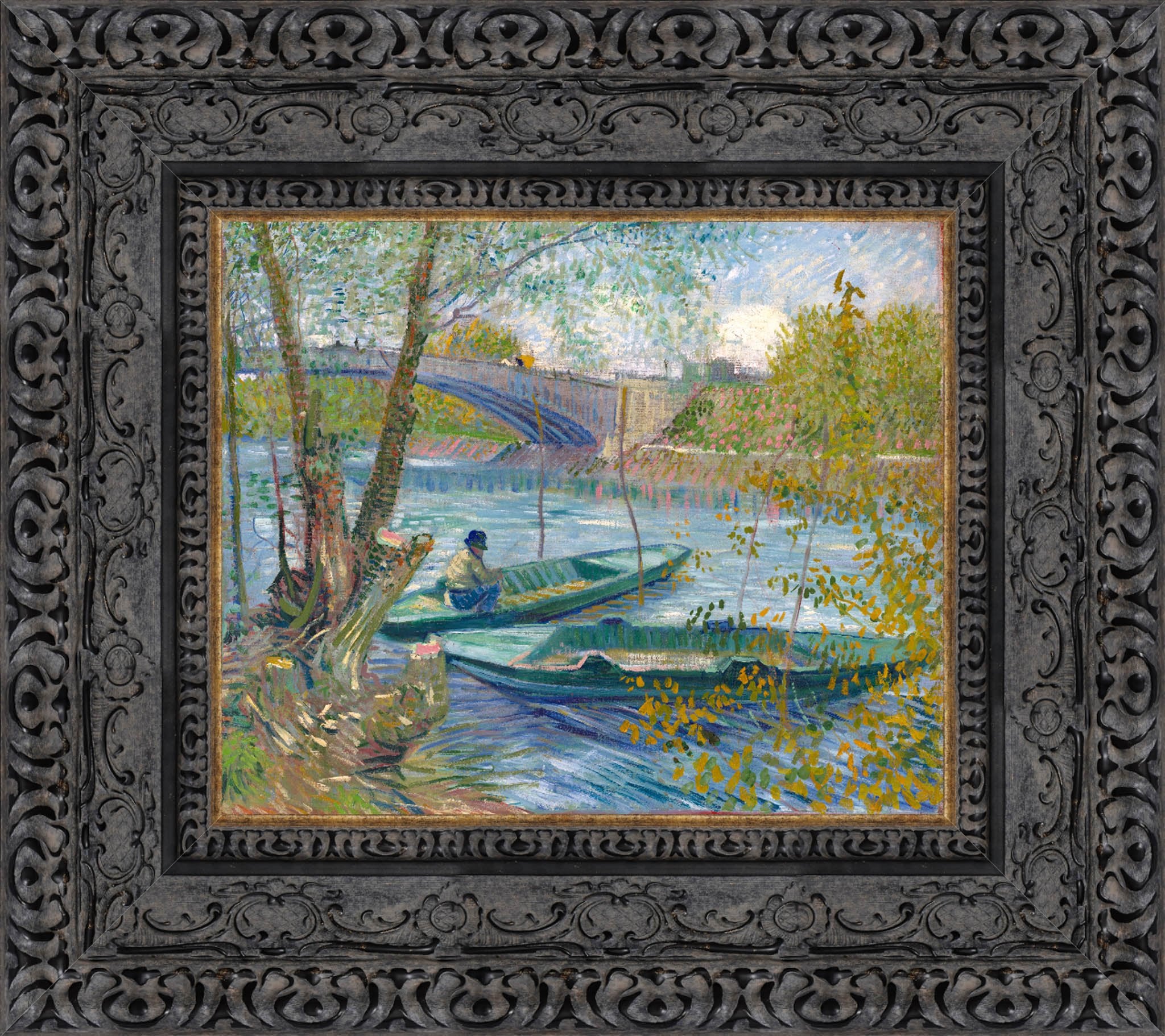 Fishing In Spring The Pont De Clichy Asnieres by Vincent van Gogh — Framed Giclee Canvas Print | Canvas Classics
