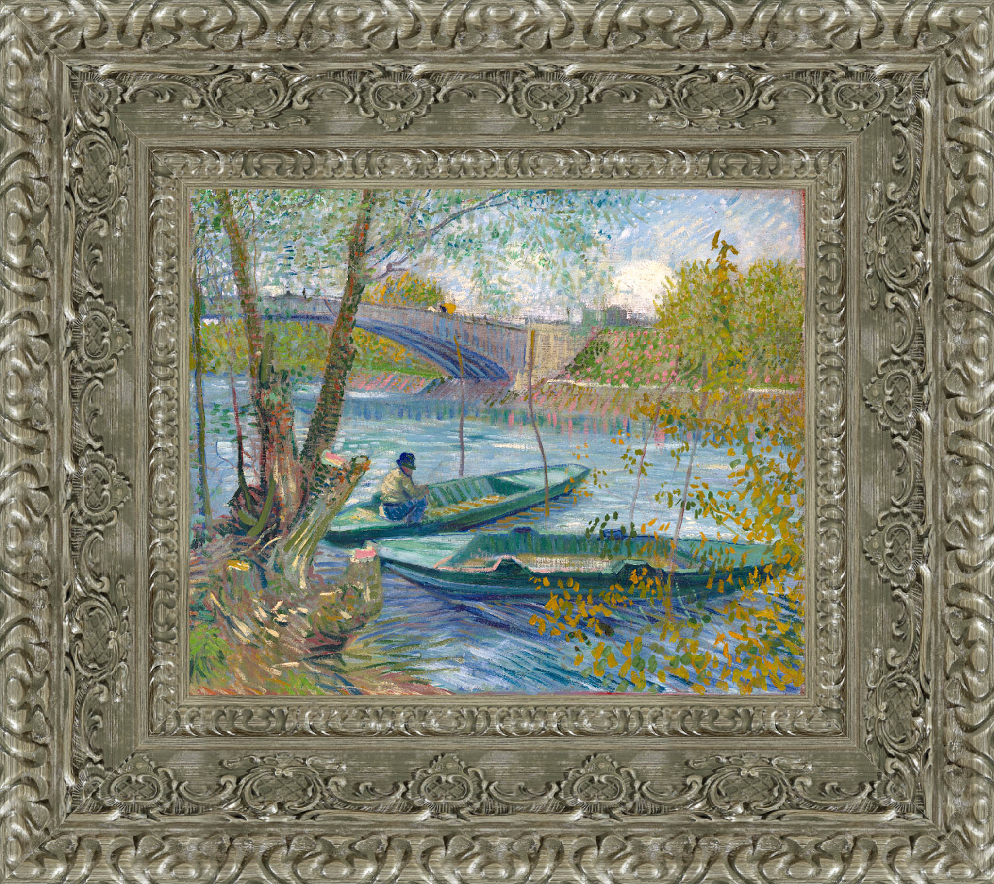 Fishing In Spring The Pont De Clichy Asnieres by Vincent van Gogh — Framed Giclee Canvas Print | Canvas Classics