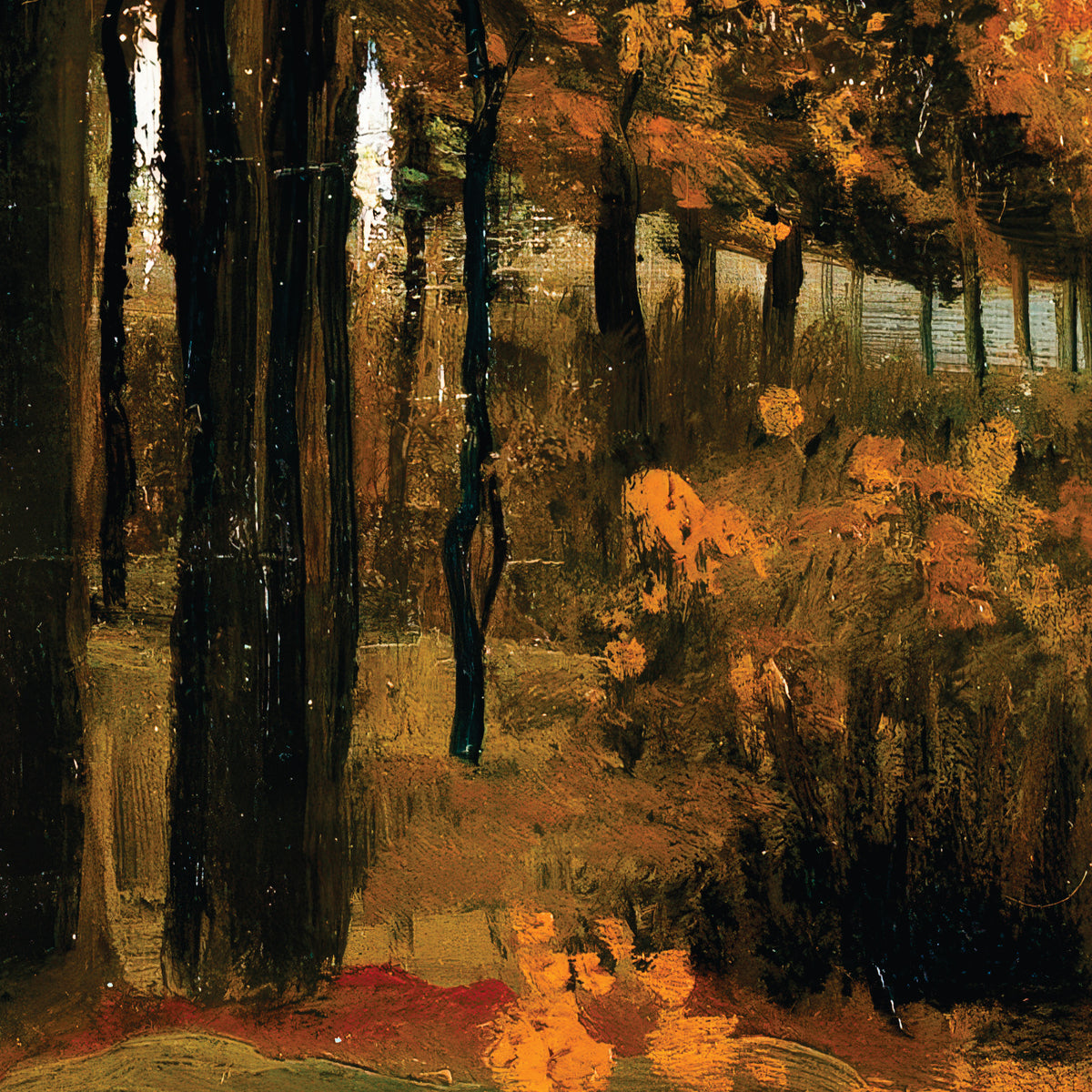 Autumn Lane – Vincent van Gogh, 1885, print detail at full resolution