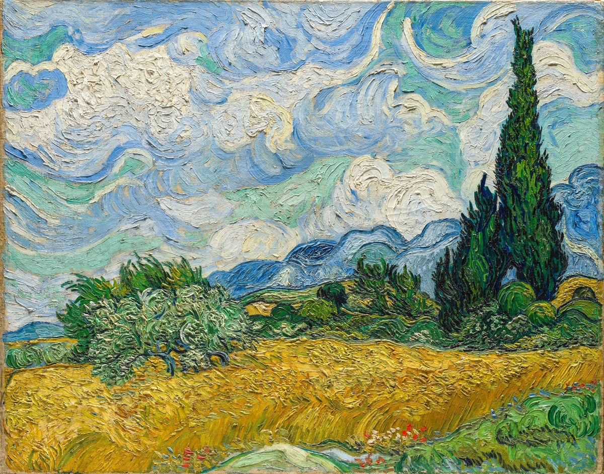 Wheat Field with Cypresses – Vincent van Gogh, 1889 (Met Version), framed