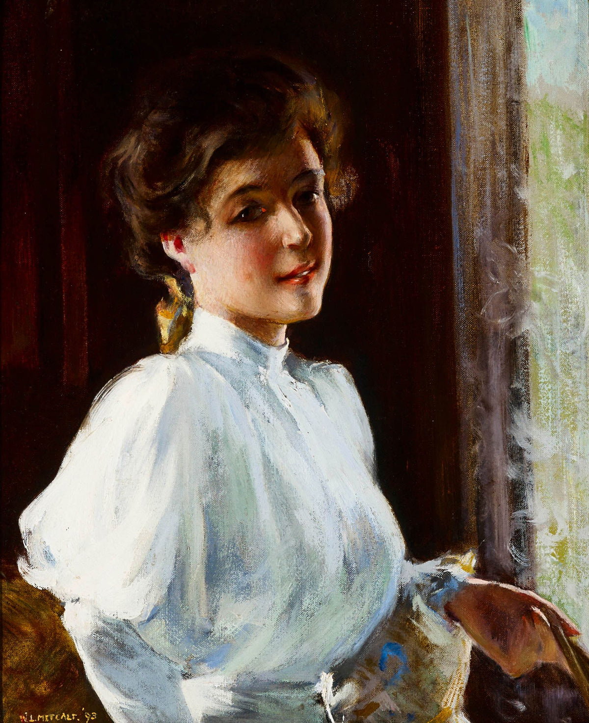 A Young Girl – Willard Metcalf, 1890s, framed