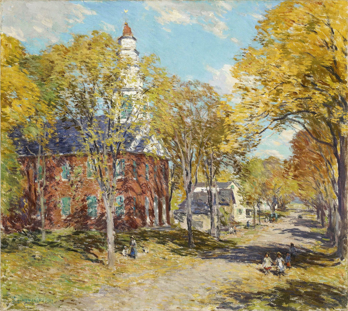 October Morning Deerfield Mass – Willard Metcalf, 1917, framed