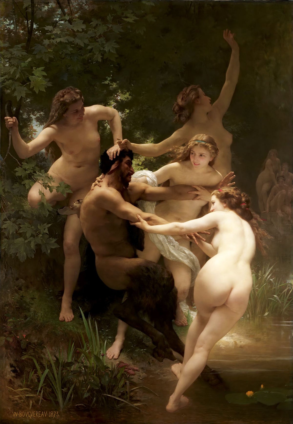 Nymphs and Satyr – William-Adolphe Bouguereau, 1873, framed
