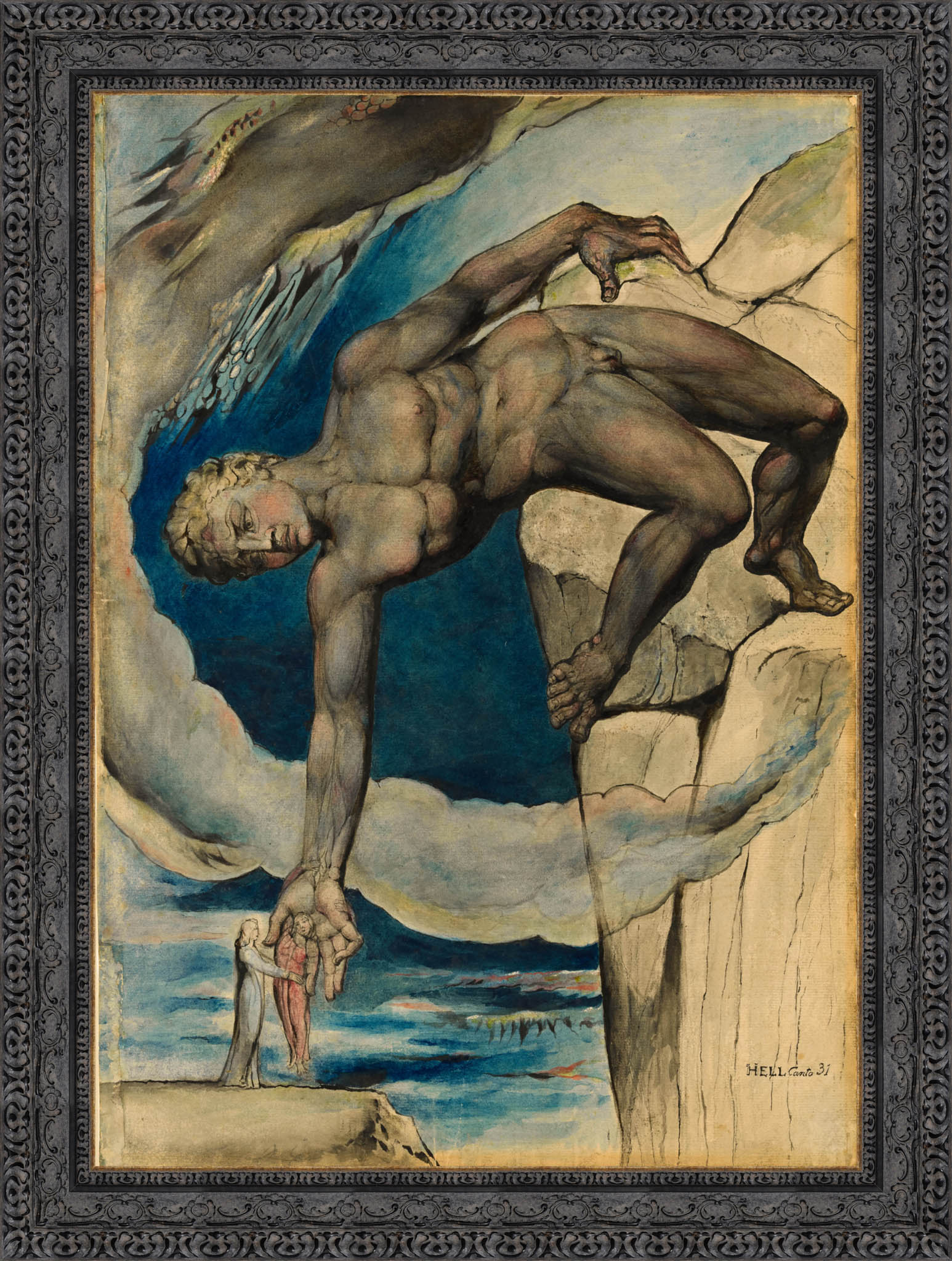 Antaeus Setting Down Dante And Virgil In The Last Circle Of Hell by William Blake — Framed Giclee Canvas Print | Canvas Classics