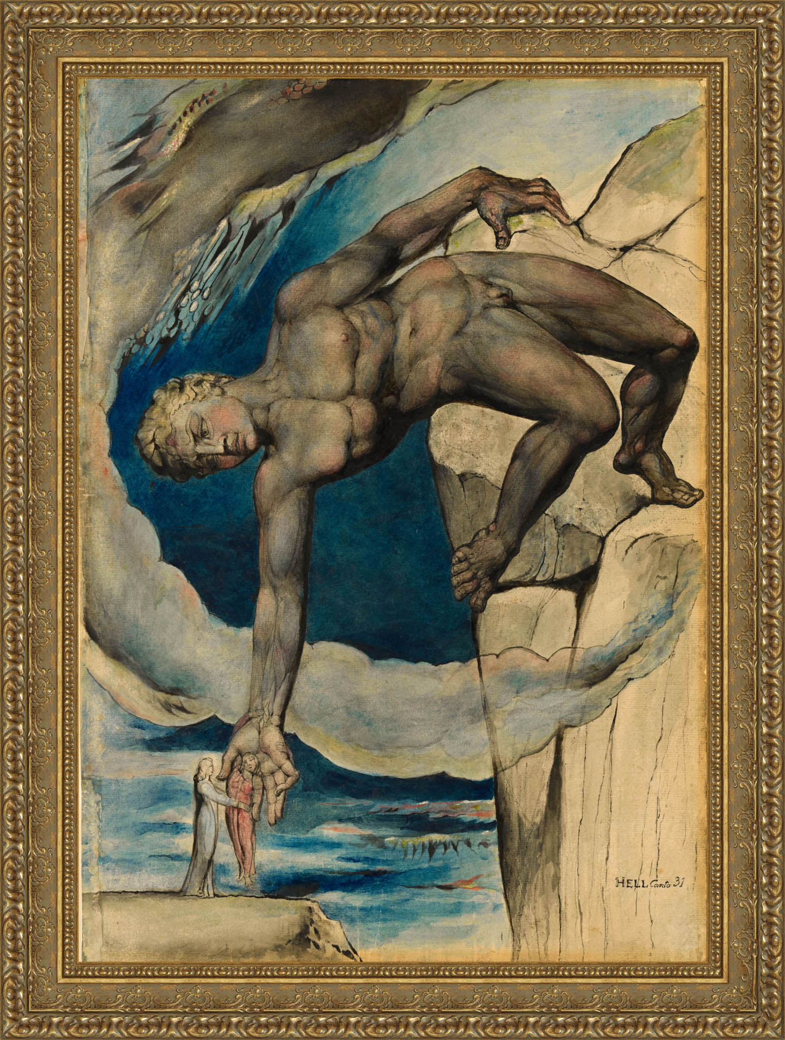 Antaeus Setting Down Dante And Virgil In The Last Circle Of Hell by William Blake — Framed Giclee Canvas Print | Canvas Classics