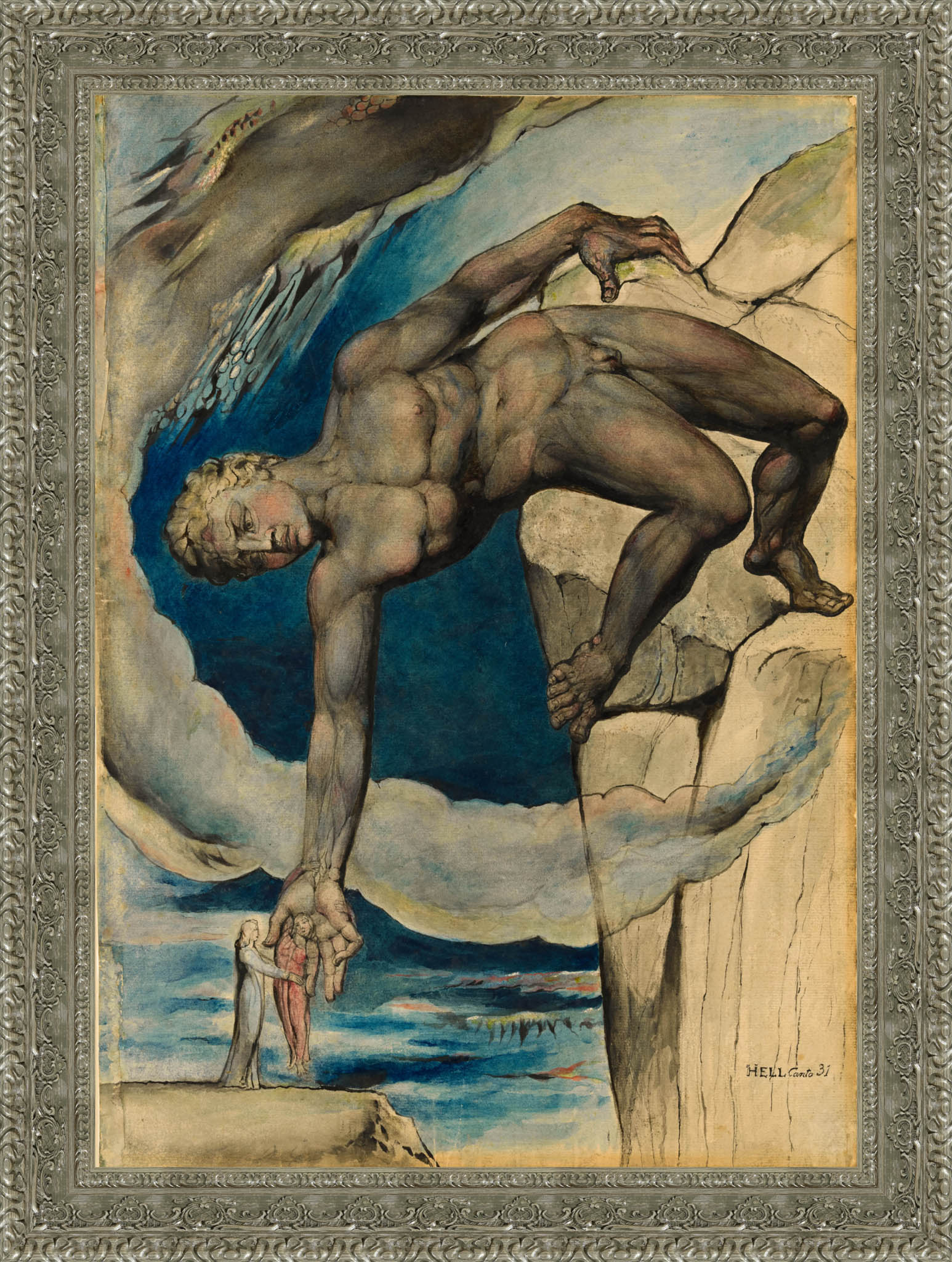 Antaeus Setting Down Dante And Virgil In The Last Circle Of Hell by William Blake — Framed Giclee Canvas Print | Canvas Classics
