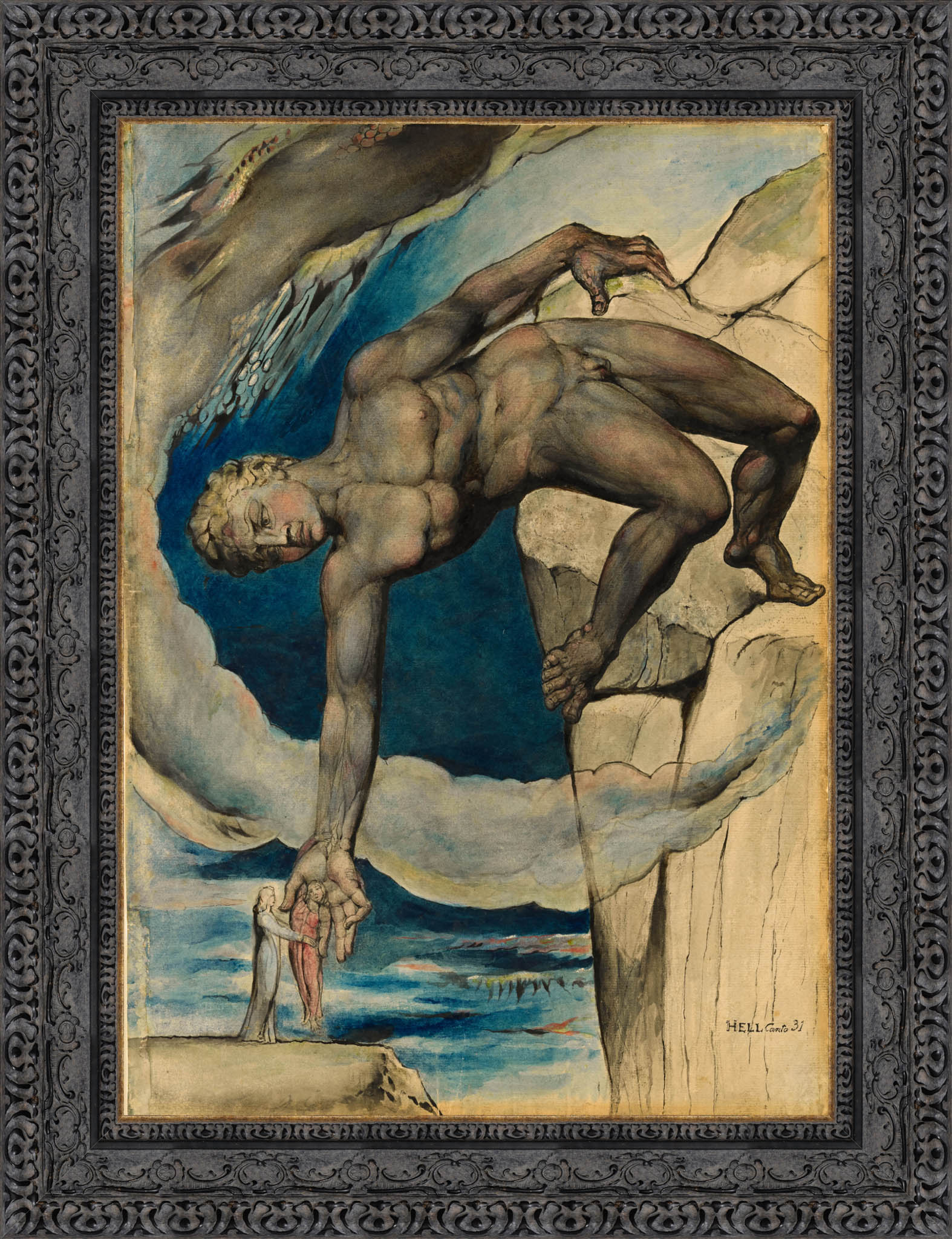 Antaeus Setting Down Dante And Virgil In The Last Circle Of Hell by William Blake — Framed Giclee Canvas Print | Canvas Classics