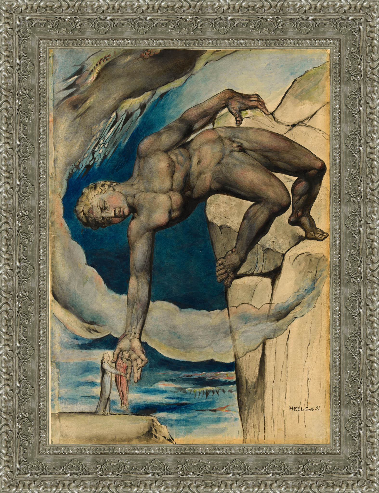 Antaeus Setting Down Dante And Virgil In The Last Circle Of Hell by William Blake — Framed Giclee Canvas Print | Canvas Classics