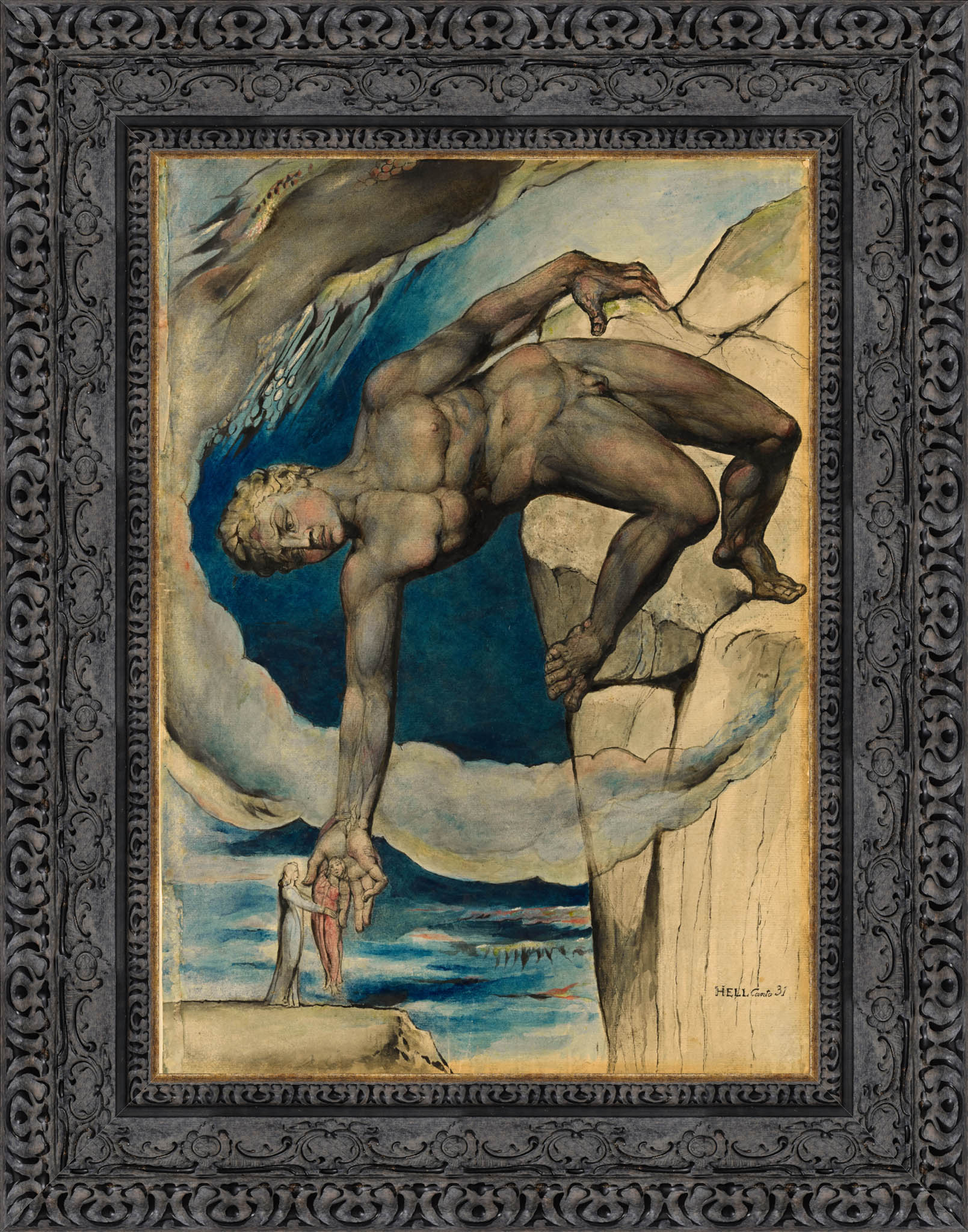 Antaeus Setting Down Dante And Virgil In The Last Circle Of Hell by William Blake — Framed Giclee Canvas Print | Canvas Classics