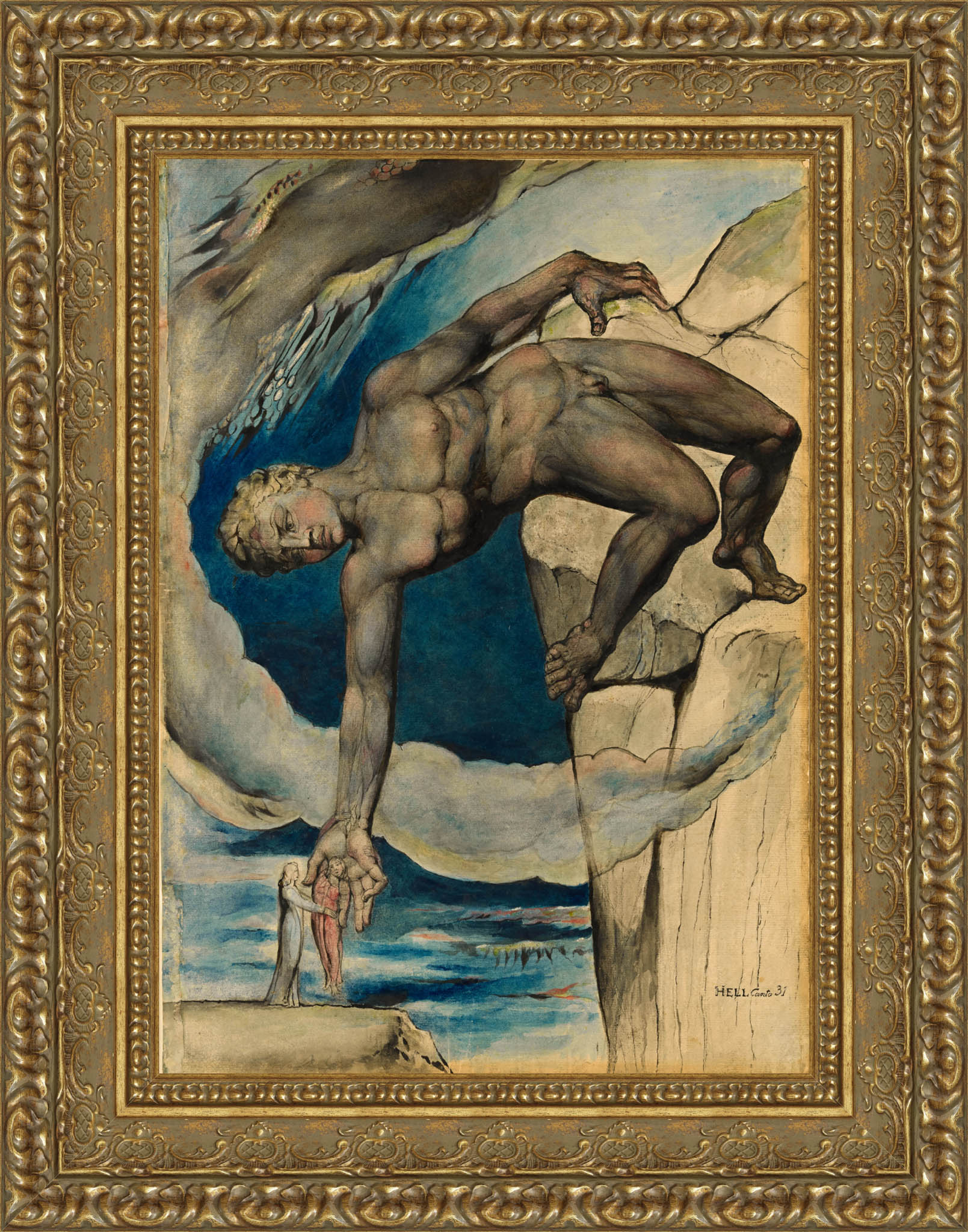 Antaeus Setting Down Dante And Virgil In The Last Circle Of Hell by William Blake — Framed Giclee Canvas Print | Canvas Classics