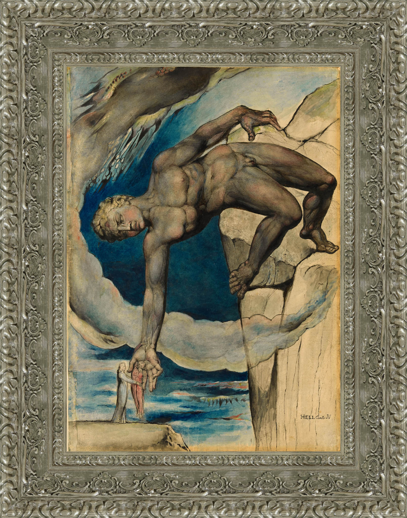 Antaeus Setting Down Dante And Virgil In The Last Circle Of Hell by William Blake — Framed Giclee Canvas Print | Canvas Classics