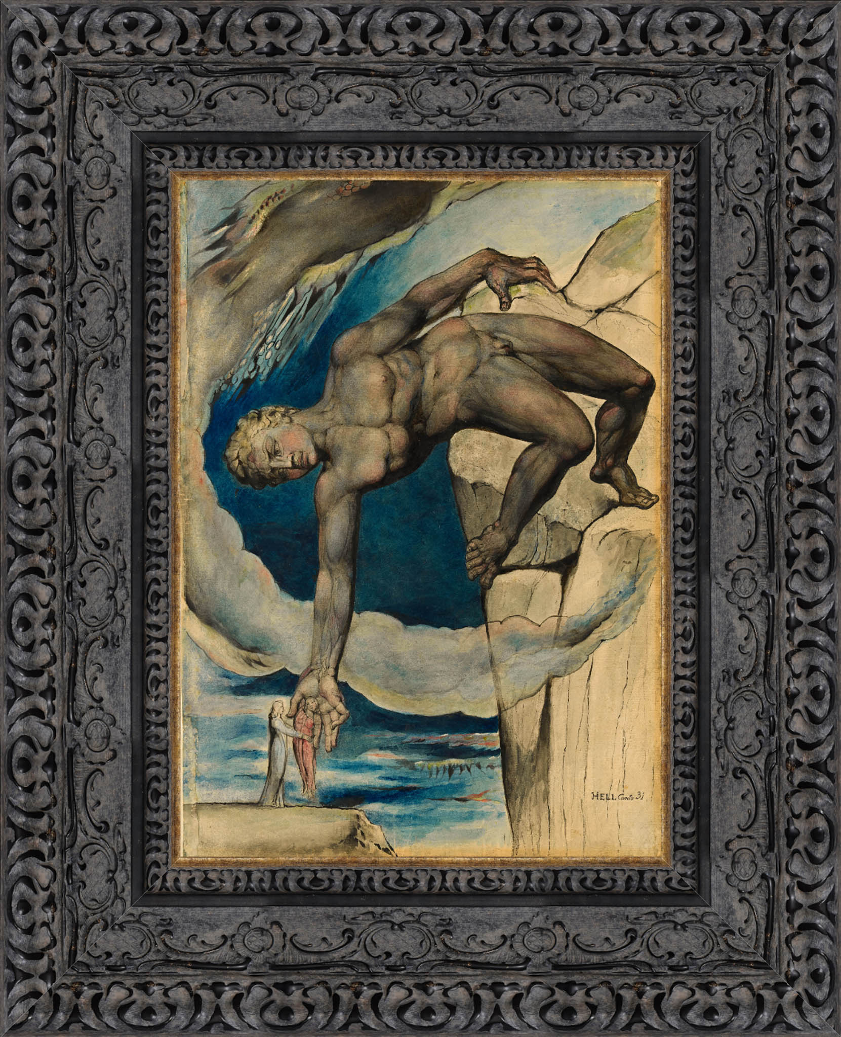 Antaeus Setting Down Dante And Virgil In The Last Circle Of Hell by William Blake — Framed Giclee Canvas Print | Canvas Classics