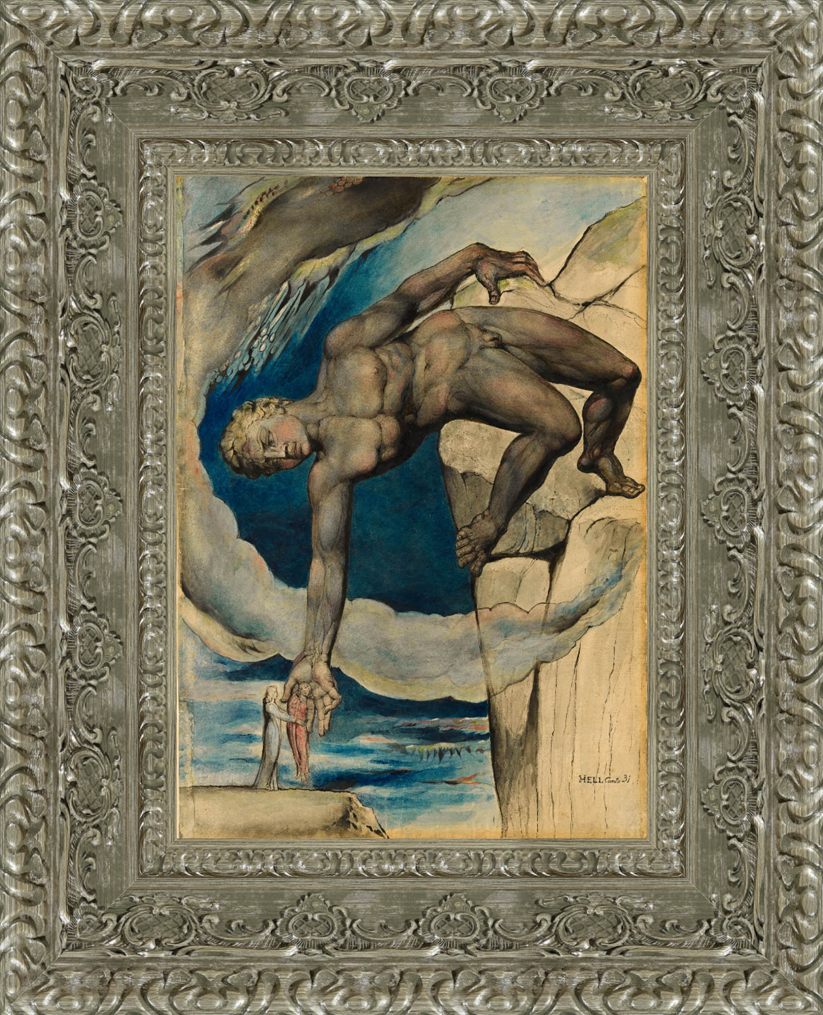 Antaeus Setting Down Dante And Virgil In The Last Circle Of Hell by William Blake — Framed Giclee Canvas Print | Canvas Classics