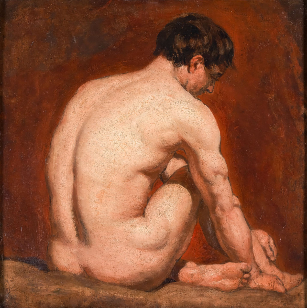 Male Nude Kneeling From the Back – William Etty, 1830, framed