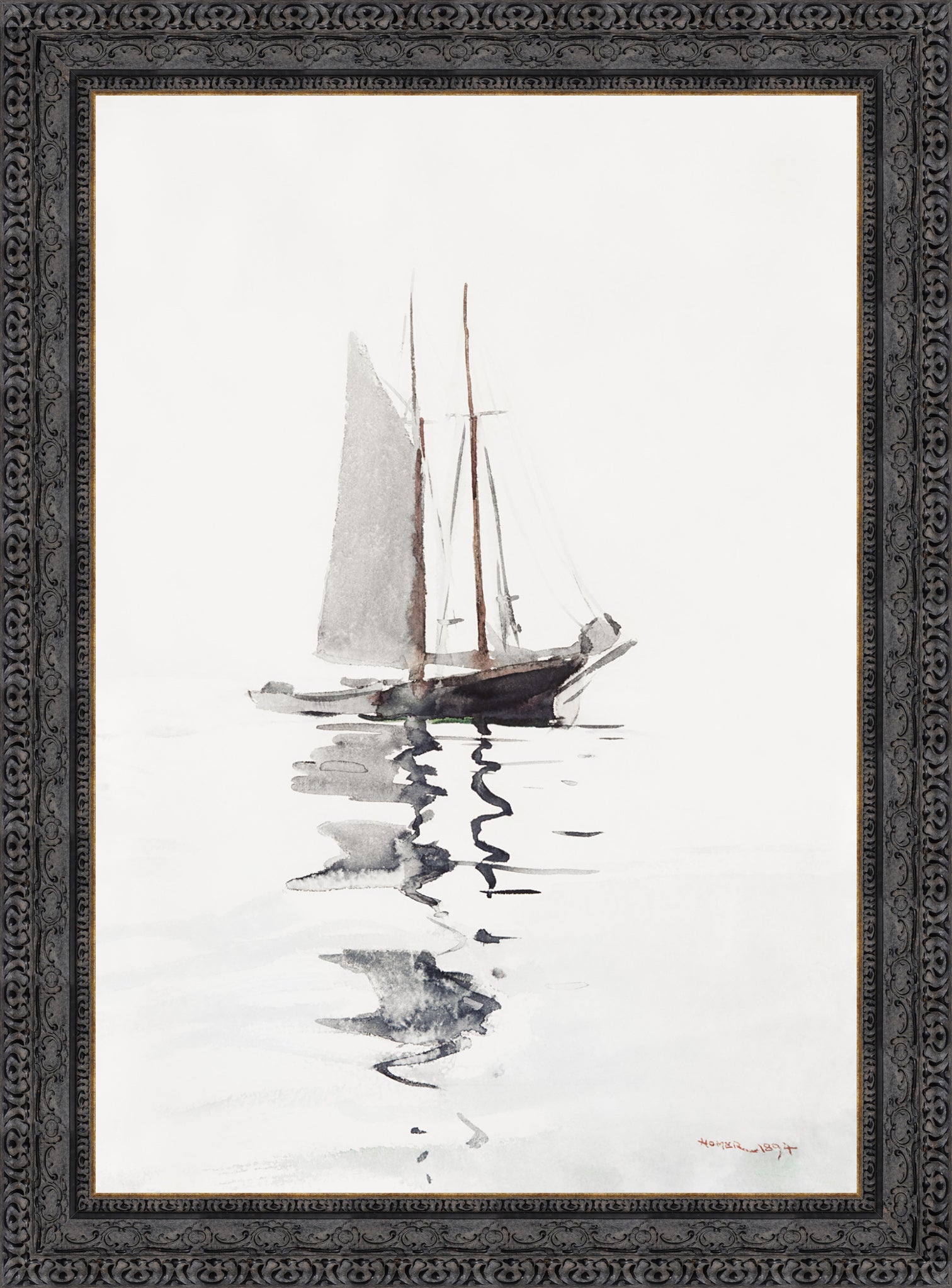 Two-Masted Schooner with Dory
