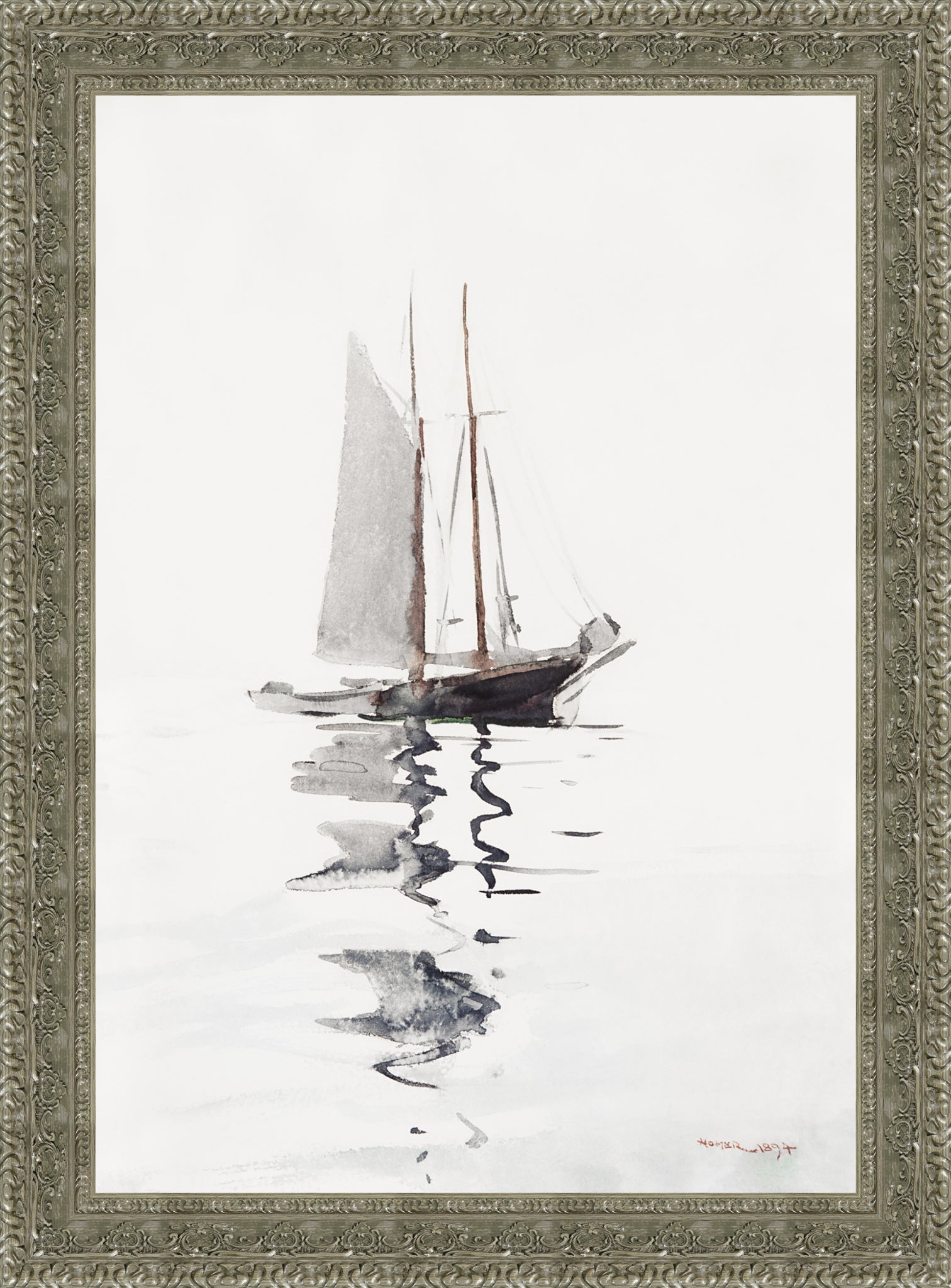 Two-Masted Schooner with Dory