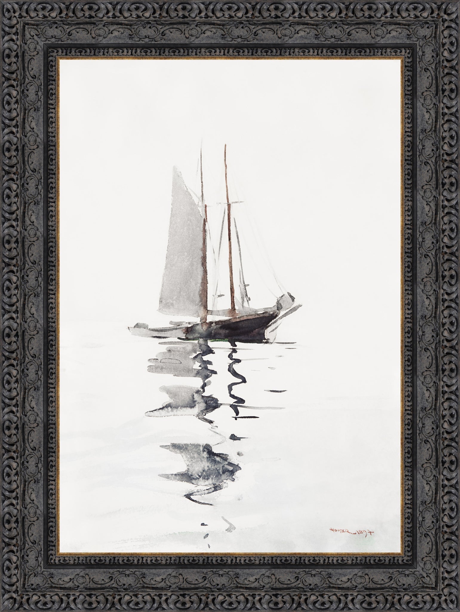 Two-Masted Schooner with Dory