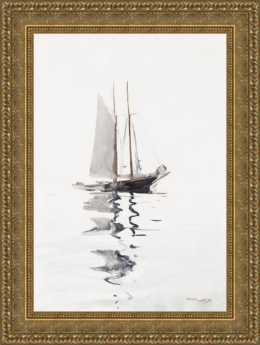 Two-Masted Schooner with Dory