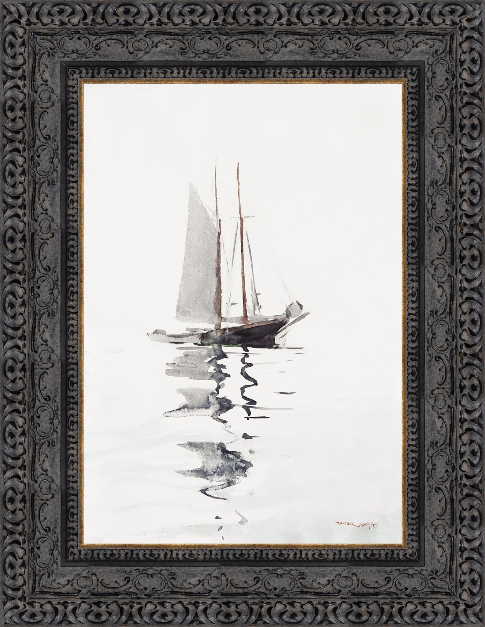 Two-Masted Schooner with Dory