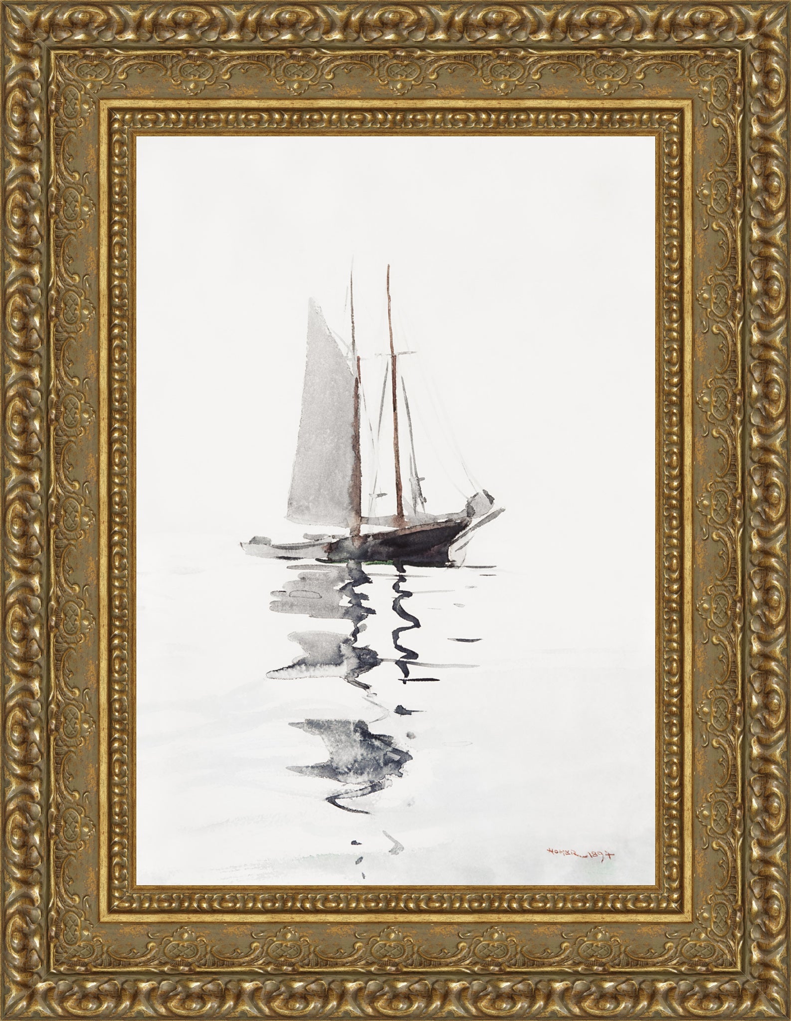 Two-Masted Schooner with Dory