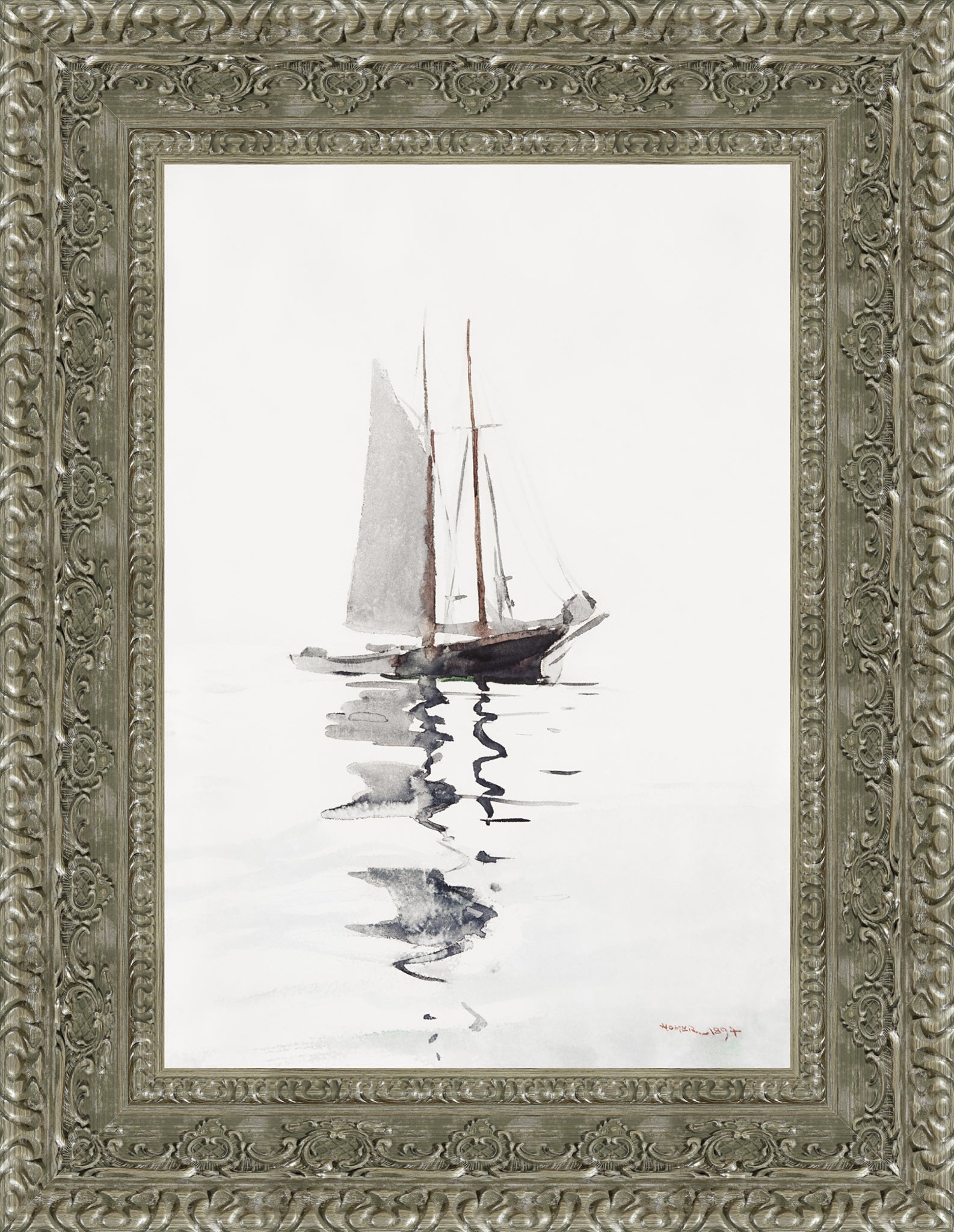 Two-Masted Schooner with Dory