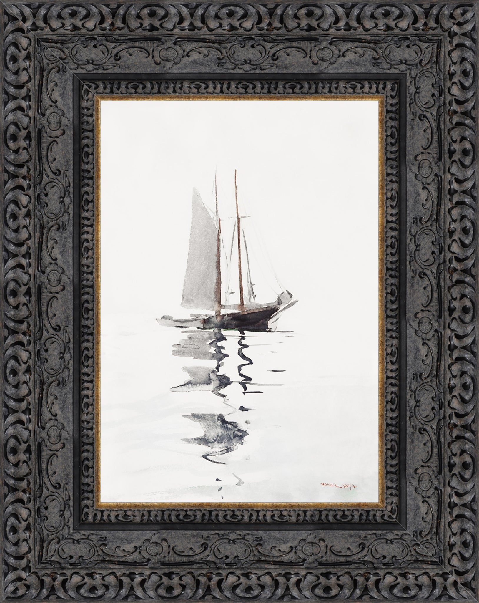 Two-Masted Schooner with Dory
