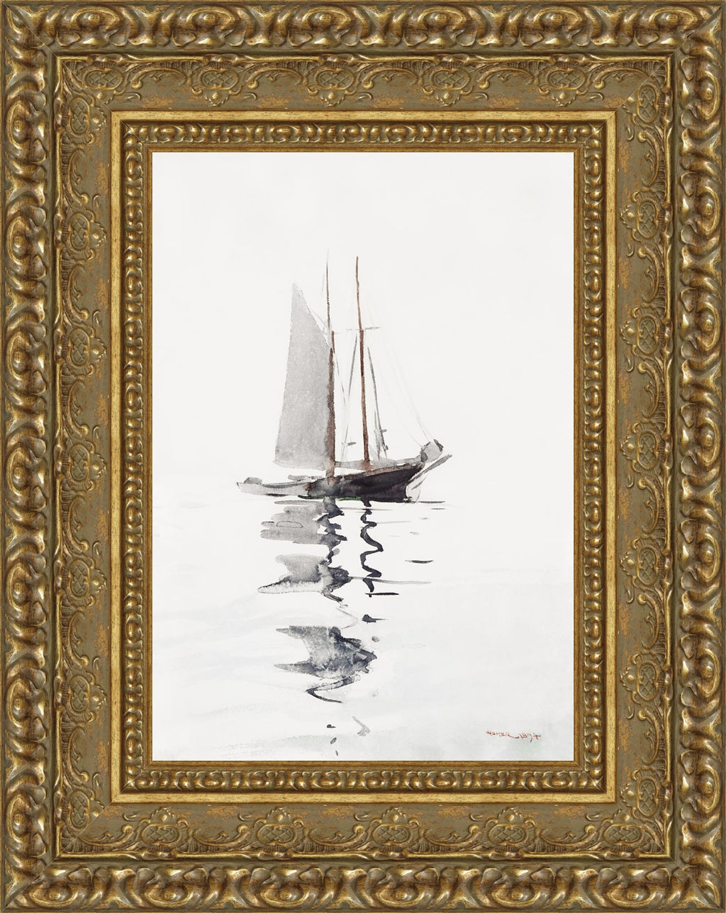Two-Masted Schooner with Dory