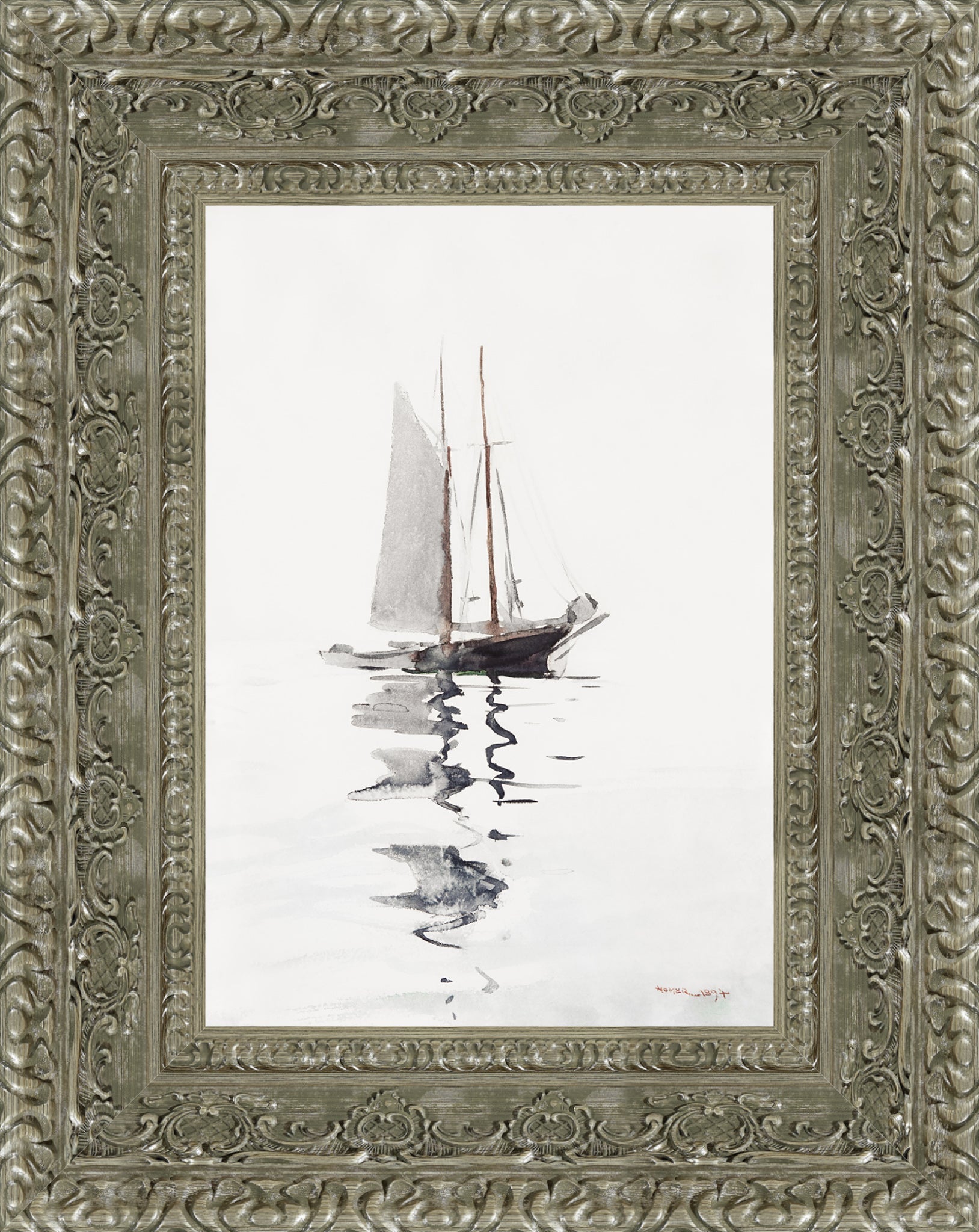 Two-Masted Schooner with Dory